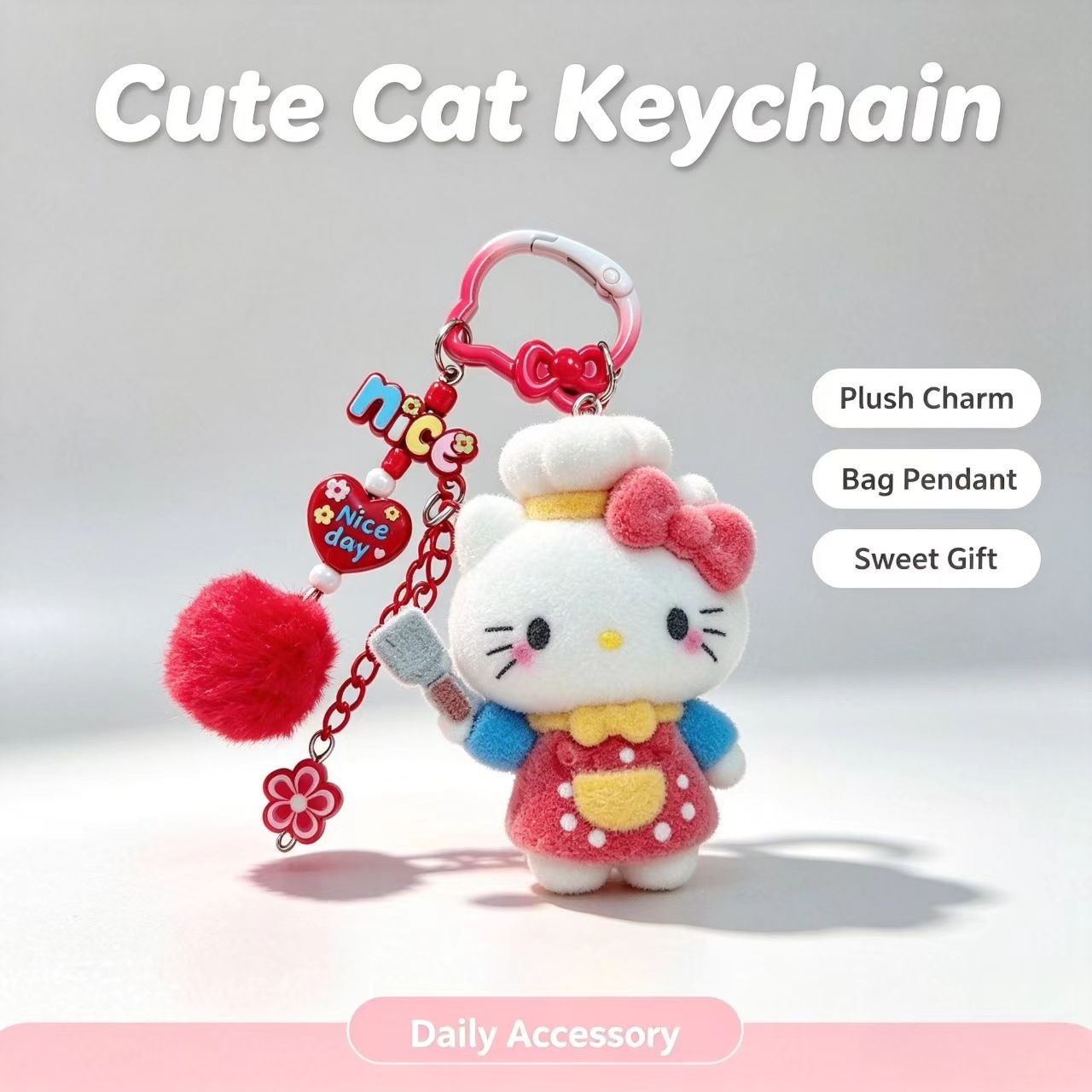 Women'S Accessories Rings - Fashion Flocked Cat Keychain Cute Chef