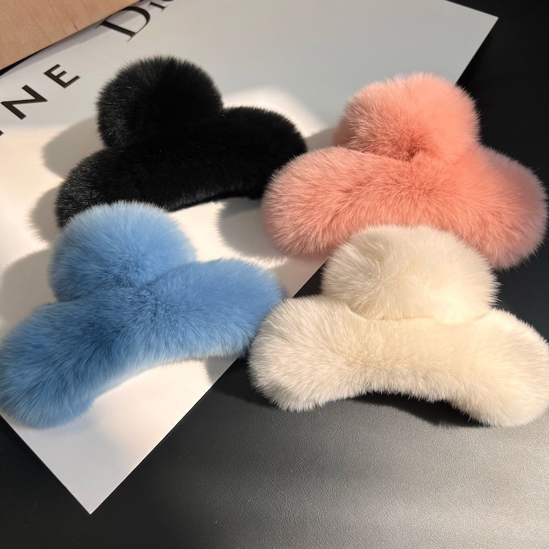 Hair Claw Clip Set - Winter Faux Fur Hair Claw Rabbit