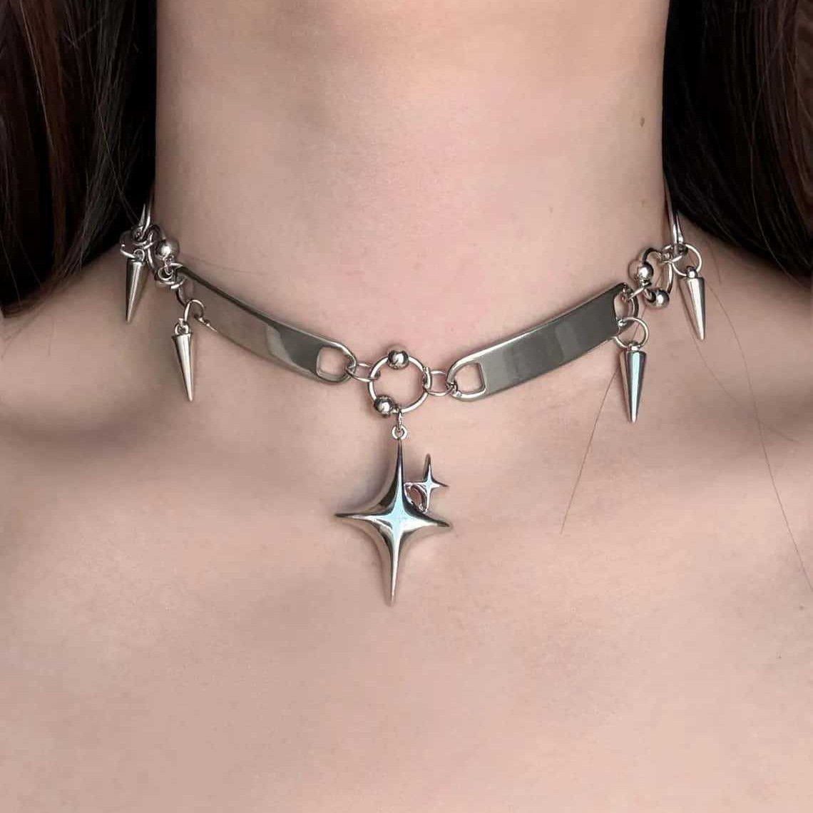 Women'S Accessories Rings - Punk Star Riveted Choker,Rock Jewelry,Y2k Accessory,Hippie,Goth,Design