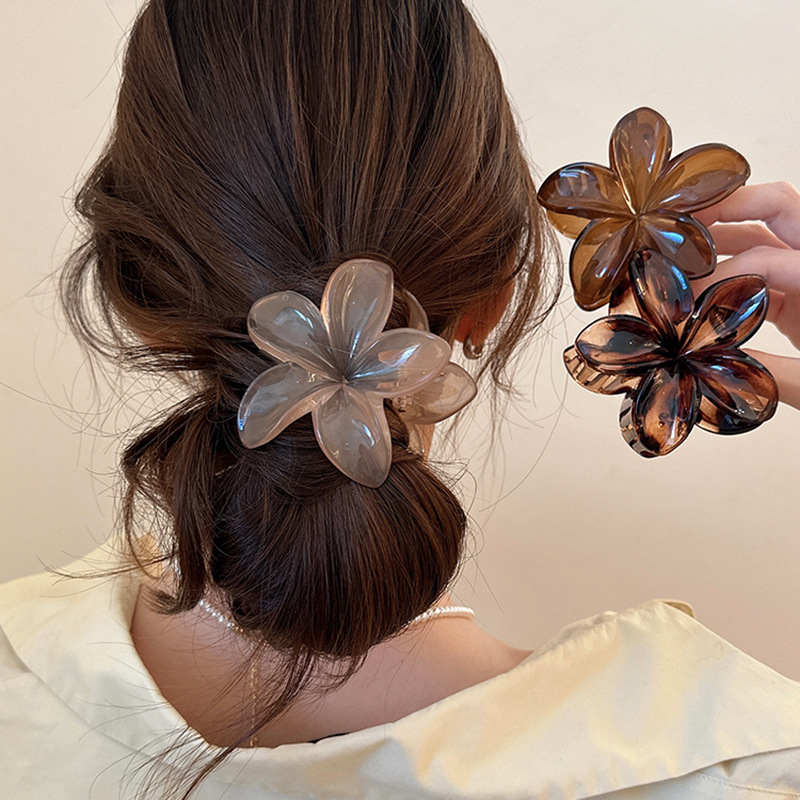 Hair Claw Clip Set - Women's Large-Size 8cm Brown Beige Laser