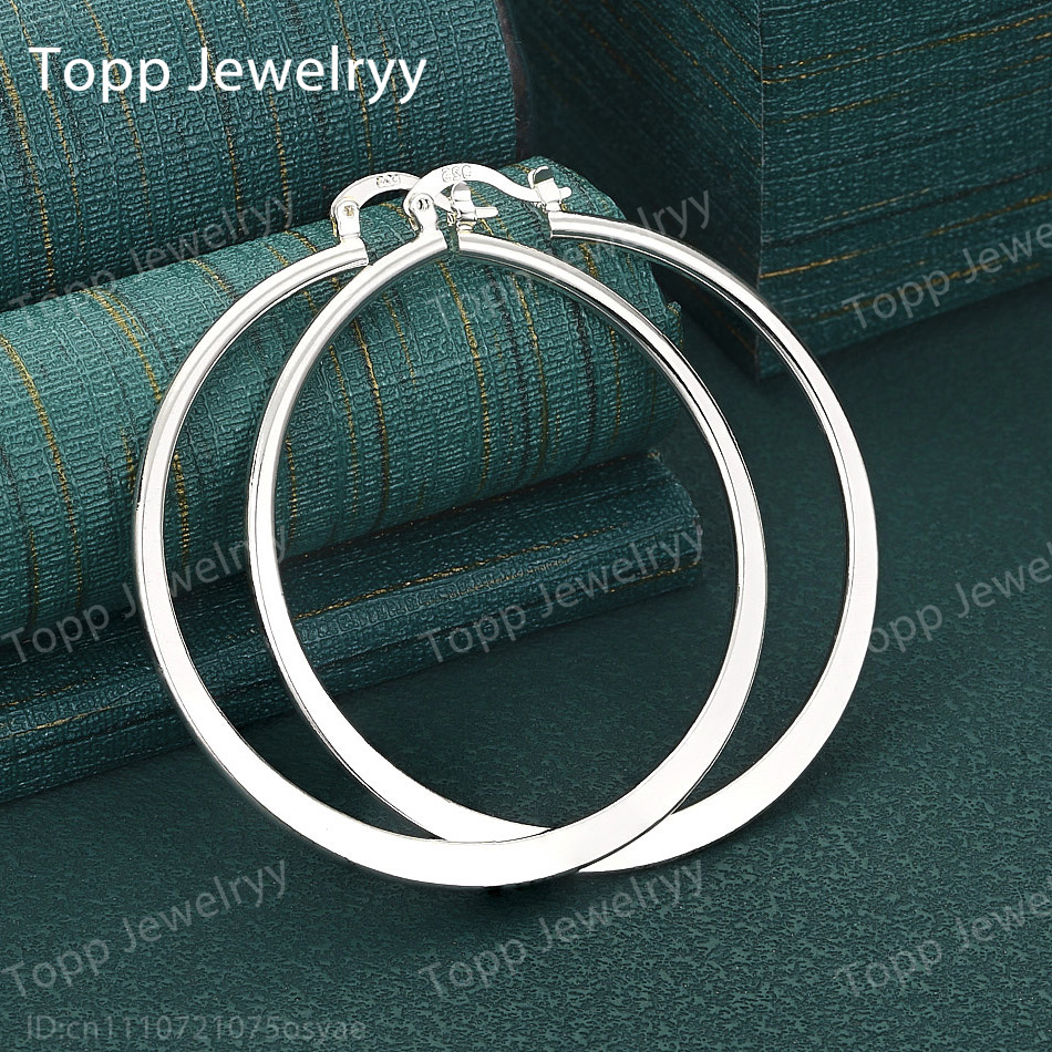 Statement Earrings Oversized - Luxurious 925 Sterling Silver 55mm Flat