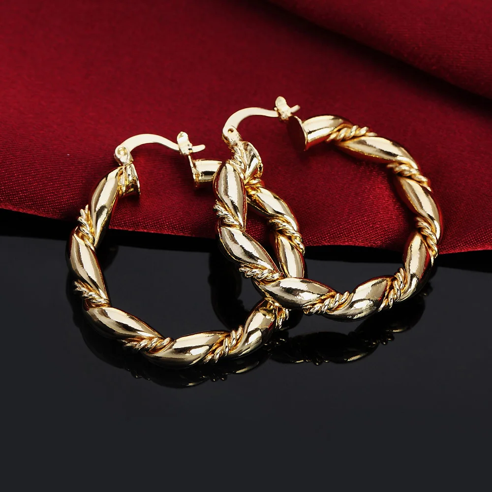Statement Earrings Oversized - Hot 18K Gold Rope Round Big