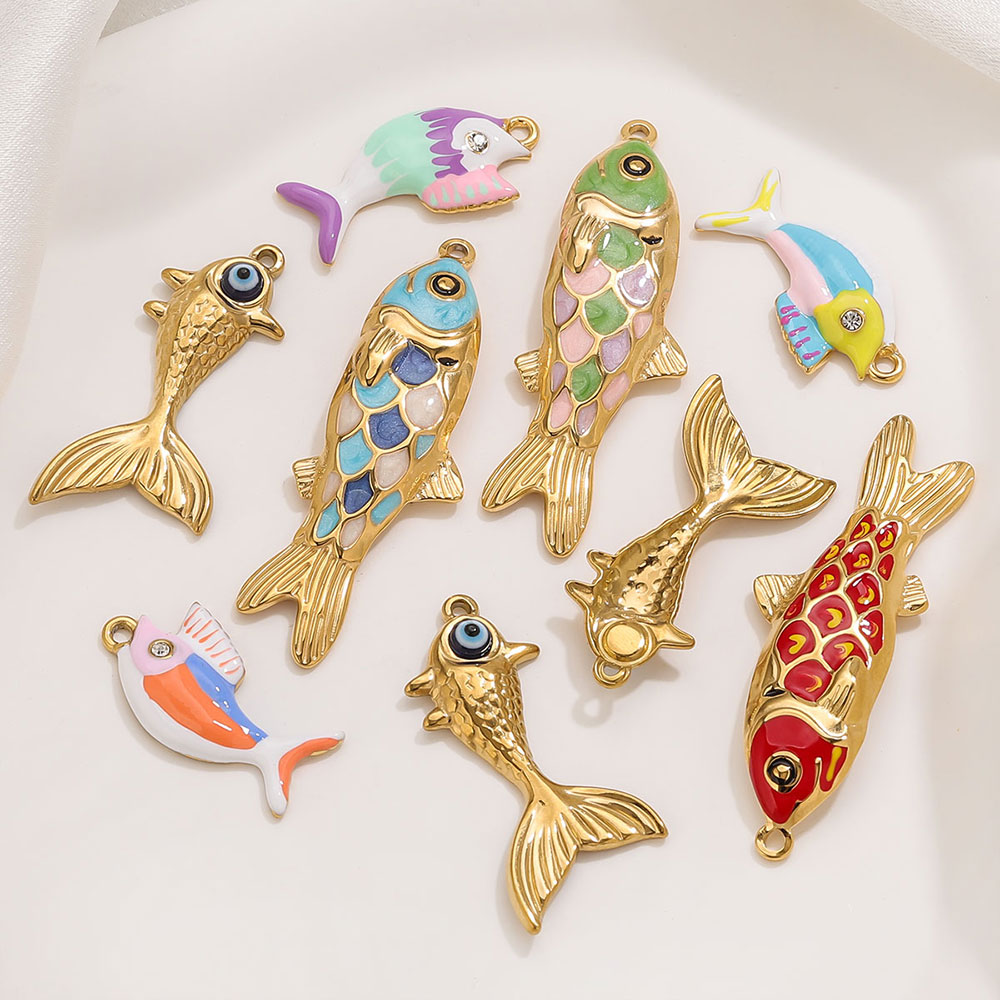 Women Accessories In Wholesale - 2-3pcs Stainless Steel Cute Golden Enamel