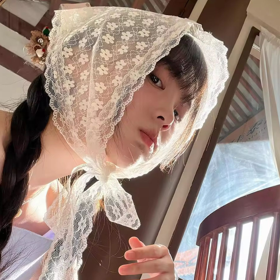Women Accessories Photos - 1PC triangle Lace scarf white sweet