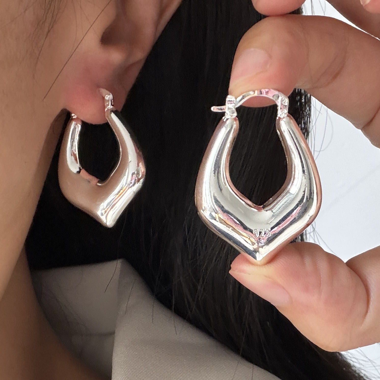 925 Sterling Silver Vintage Ea - Statement Earrings Oversized review and price