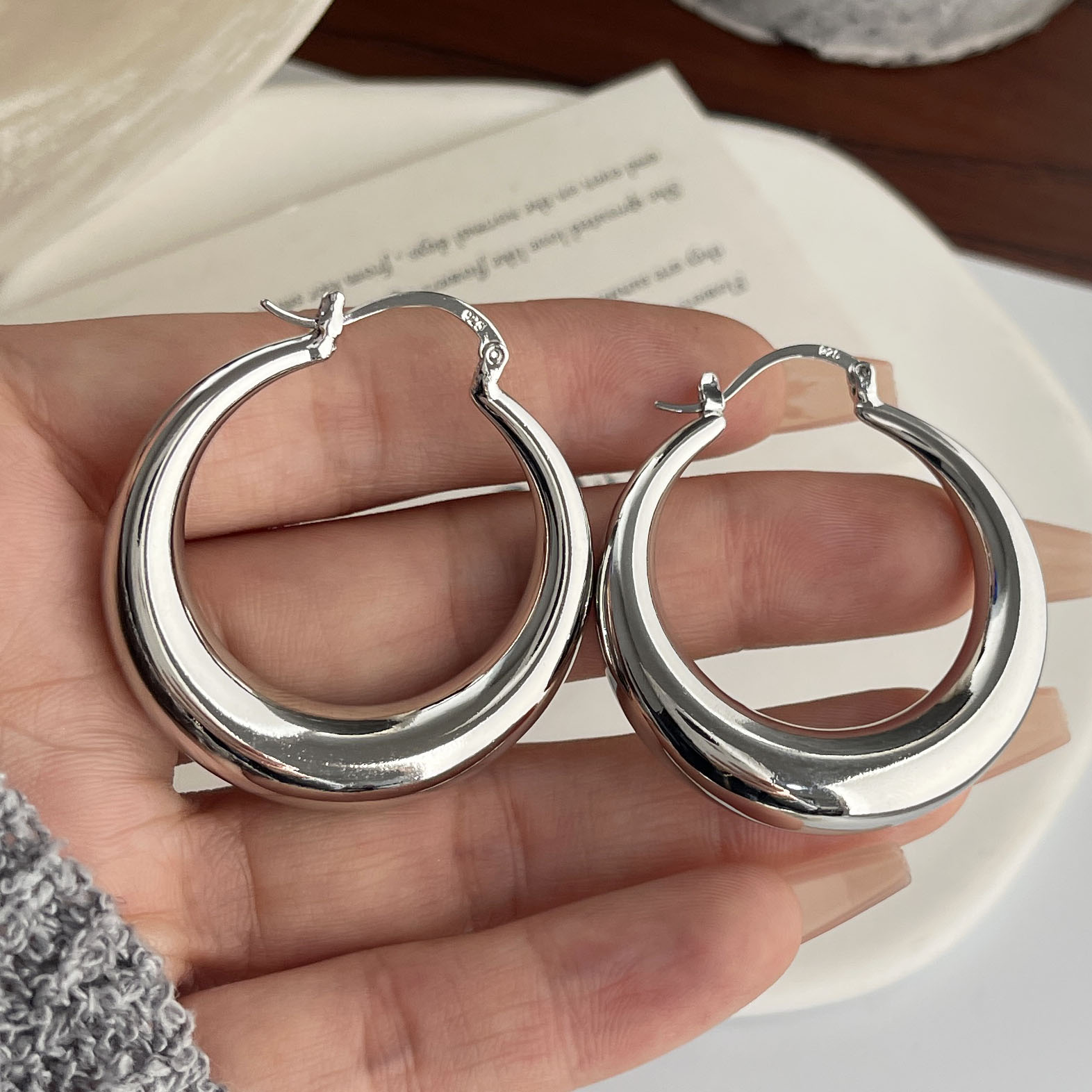 925 Sterling Silver Vintage Ea - Statement Earrings Oversized review and price