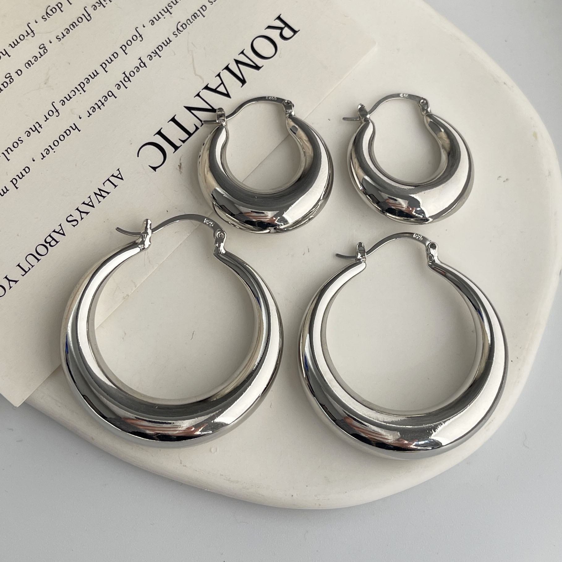 925 Sterling Silver Vintage Ea - Statement Earrings Oversized review and price