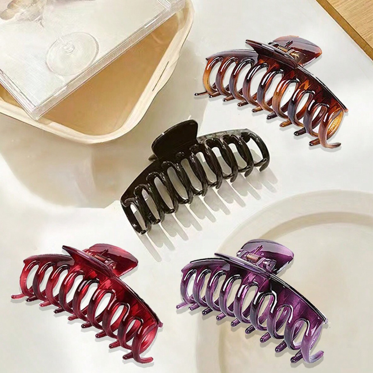 4PCS women's multi-color resin - Hair Claw Clip Set review and price