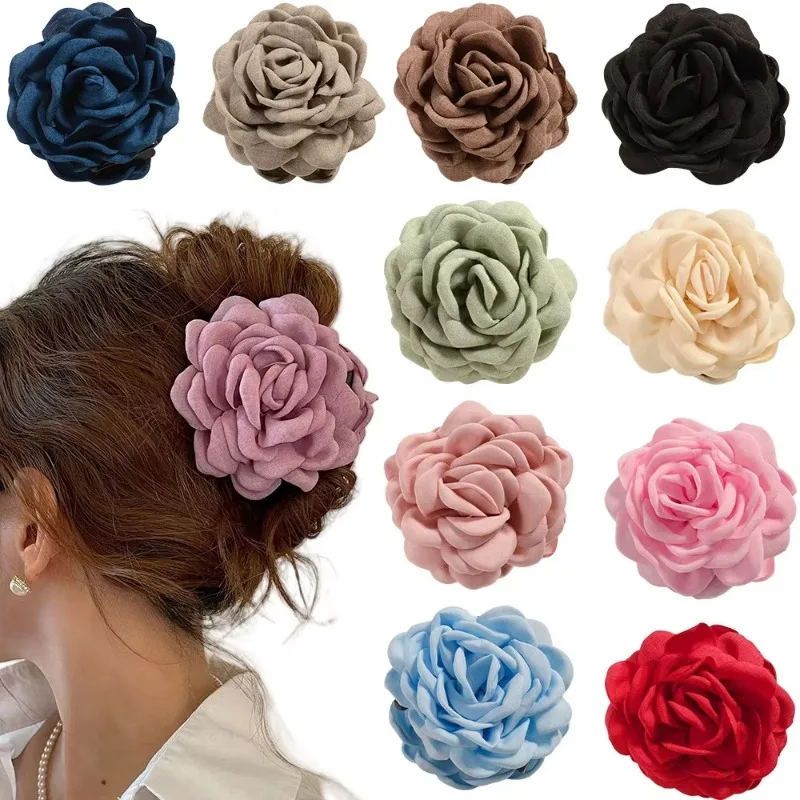French Fabric Rose Flower Hair - Hair Claw Clip Set review and price