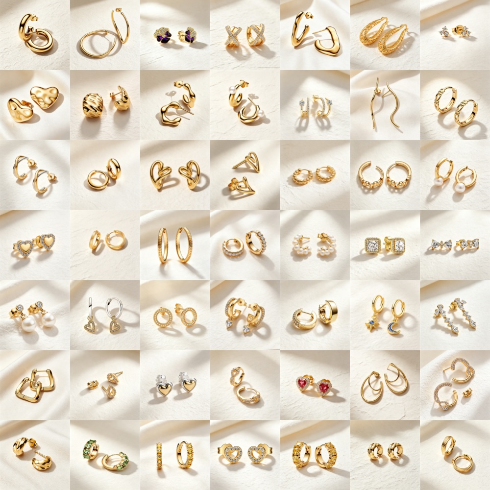 925 Sterling Silver Golden Ser - Statement Earrings Oversized review and price
