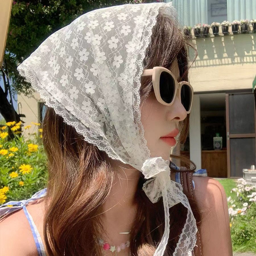 1PC triangle Lace scarf white  - Women Accessories Photos review and price